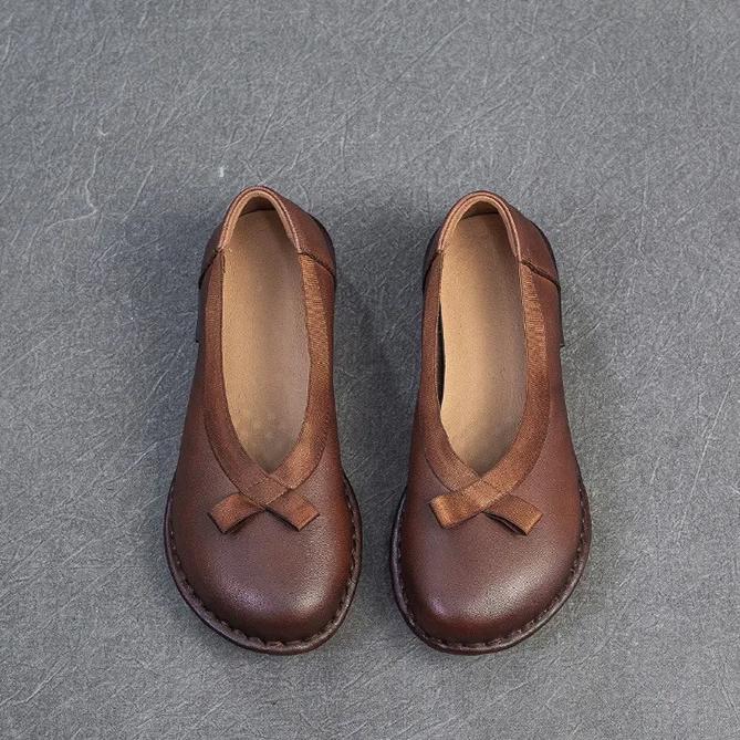 Johnature Genuine Leather Comfortable Low Heel Shoes Retro Versatile Pumps Round Toe Women's Shoes