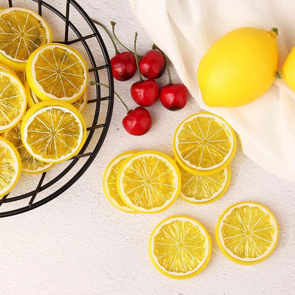 2pcs Artificial Plastic Lemon Slices 1/4 Orange Citrus Fake Fruit Slices Home Tabletop Decoration Advertising Photography Photo Props