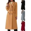 Women Fall Winter Coat Double-breasted Turn-down Collar Loose Solid Color Long Sleeve Button Decor Thickened Warm Windproof Lady OL Commute