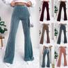 2025 New High-Waisted Corduroy Bell Bottom Pants, Solid Color Casual Wide-Leg Sweatpants for Women
