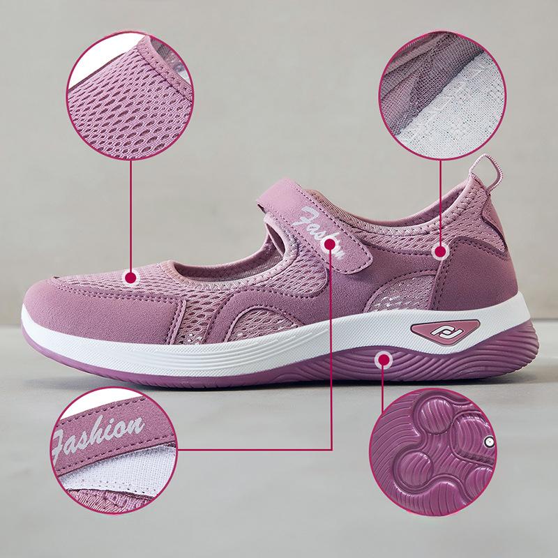 Women's Breathable Mesh Walking Shoes, Solid Color Hook and Loop Sneakers, Women's Footwear