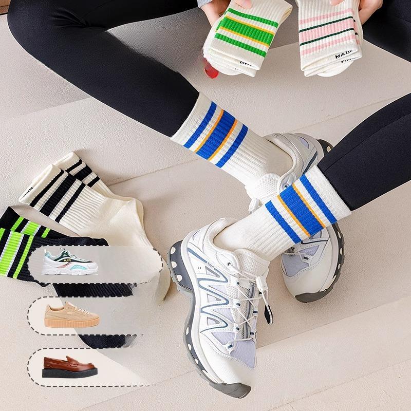 Mid-calf Pure Cotton Anti-odor Spring and Summer Socks for Junior High School Students, Long Calf Sports Running Yoga Socks with Shark Pants