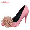 Fashion Aphixta 10cm Stiletto Heels Pumps Hot Sale Flowers Super Hight Sex Change Women Flock Casual Shoes Large Size 49 50