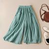 Summer Literature Loose Solid Color Cotton Linen Elastic Waistband Cropped Pants for Women Trousers Women’s