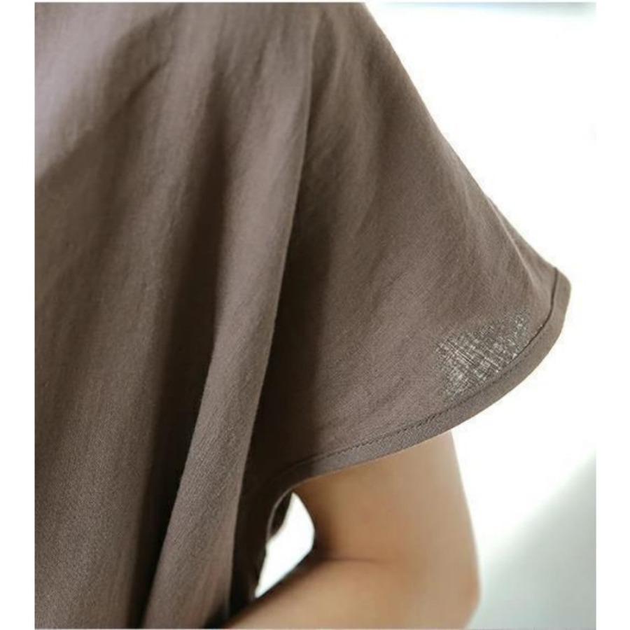 Single Breasted Short Sleeve Cotton Linen Shirt Dress Women's Loose Lapel Solid Casual Maxi Dresses