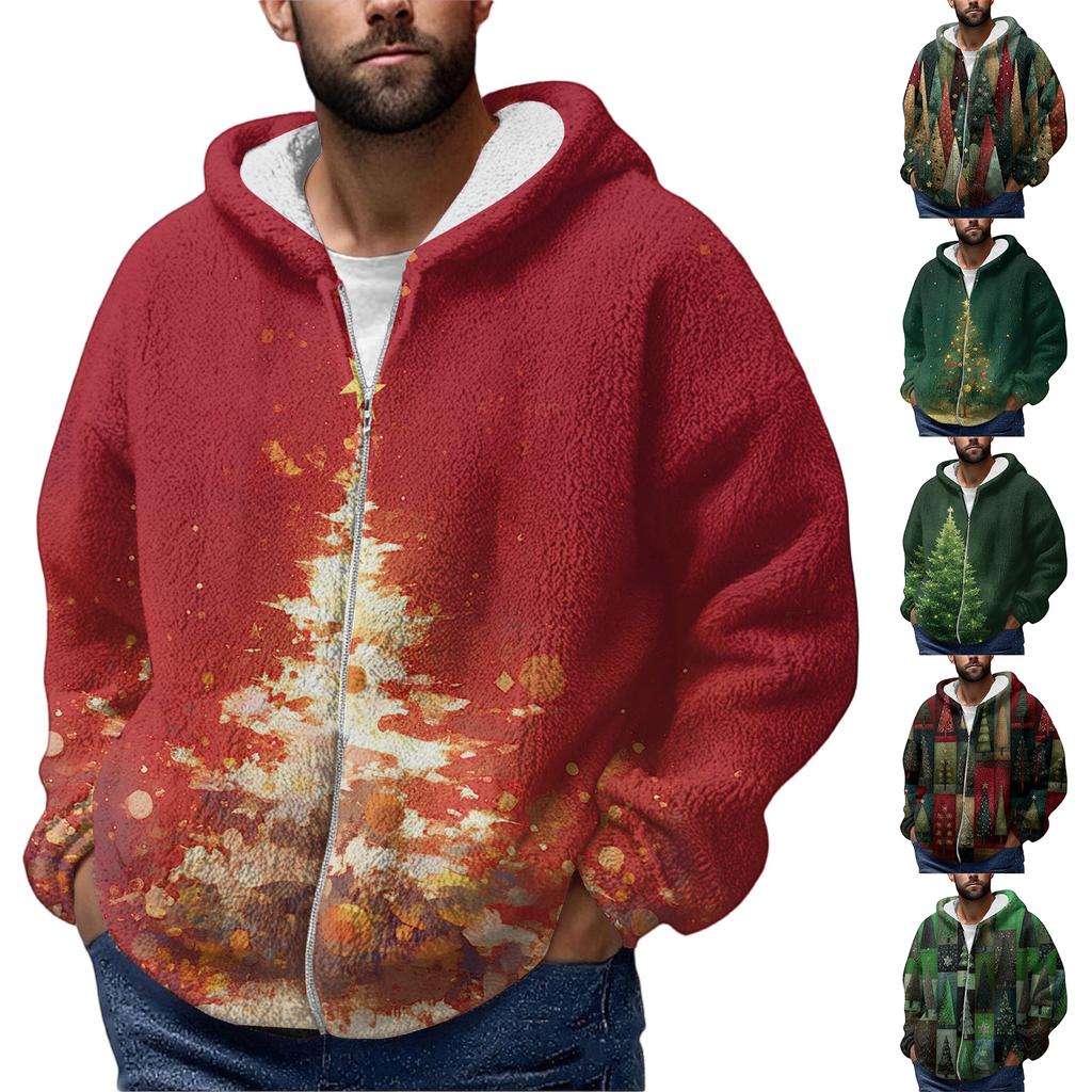 Мужская зимняя флисовая толстовка с капюшоном на молнии с накладным карманом, повседневная куртка