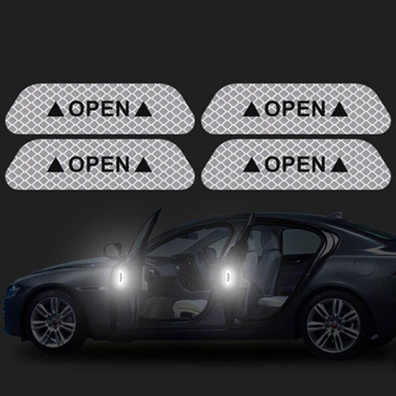 4 Pieces/Set of Car Open Reflective Tape Warning Signs Night Driving Safety Lighting Luminous Tape