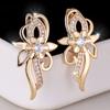 Vintage White Zircon Flower Drop Earrings for Women Charm Gold Color Wedding Bridal Jewelry Gift