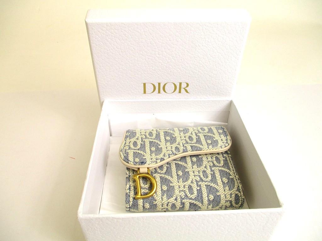 Оригинальный кошелек Christian Dior Cannage светло-голубой трехстворчатый Saddle Lotus #a841 Восстановленный