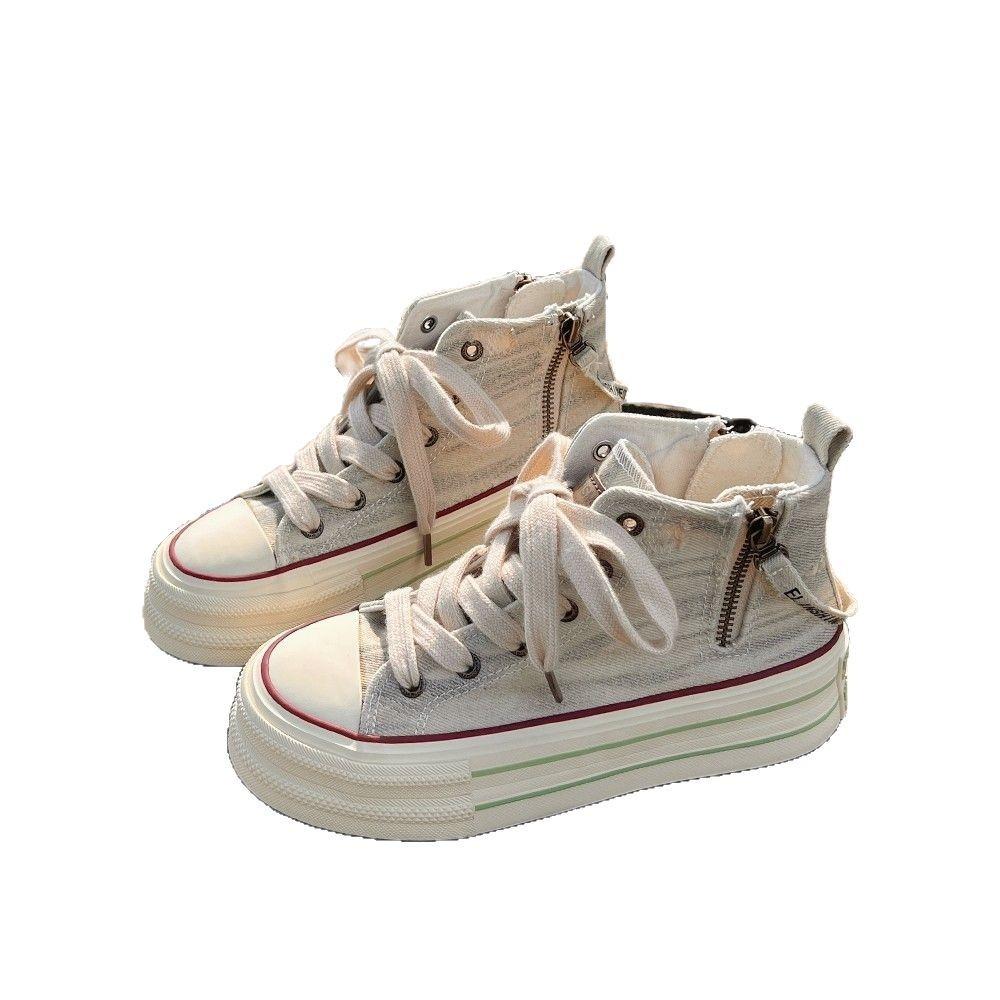 Canvas Shoes Trendy Korean Version of High-top Canvas Shoes 2025 Women's Autumn New Student Running Casual Shoes Board Shoes Increase Height Women