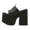 Gdgydh Black Platform Sandals for Women Wedge Heels Fashionable Strappy Back Open Toe Summer High Heel Sandals Slip-On Outdoor