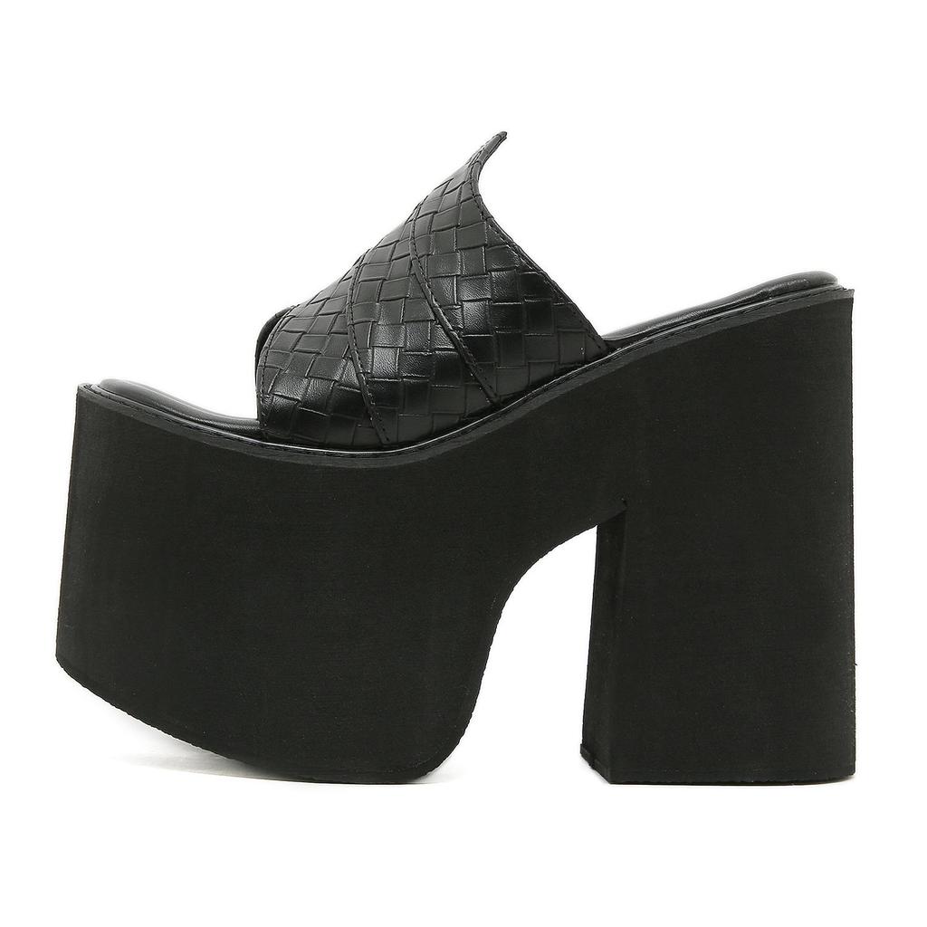 Gdgydh Black Platform Sandals for Women Wedge Heels Fashionable Strappy Back Open Toe Summer High Heel Sandals Slip-On Outdoor