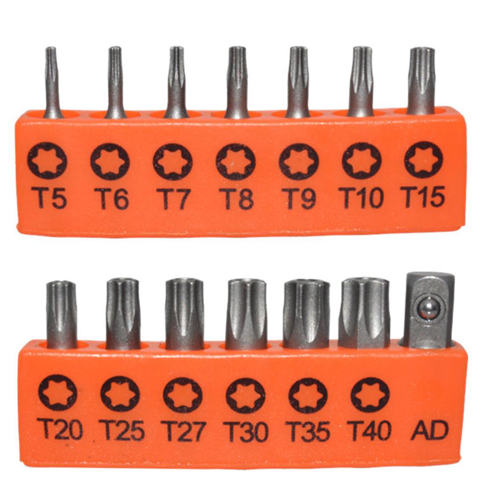 14 Pcs Set 25mm Torx Screwdriver Bits with Hole T5-T40 Electric Screw Driver Adapter