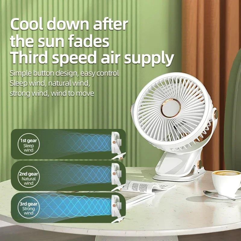 Portable Camping Fan Rechargeable Desktop Portable Air Circulator Wireless Ceiling Electric Fan with LED Light Clip-on Fan
