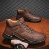 Men's High-top Leather Shoes Lace Up Casual Sneakers Plus Size 39-46
