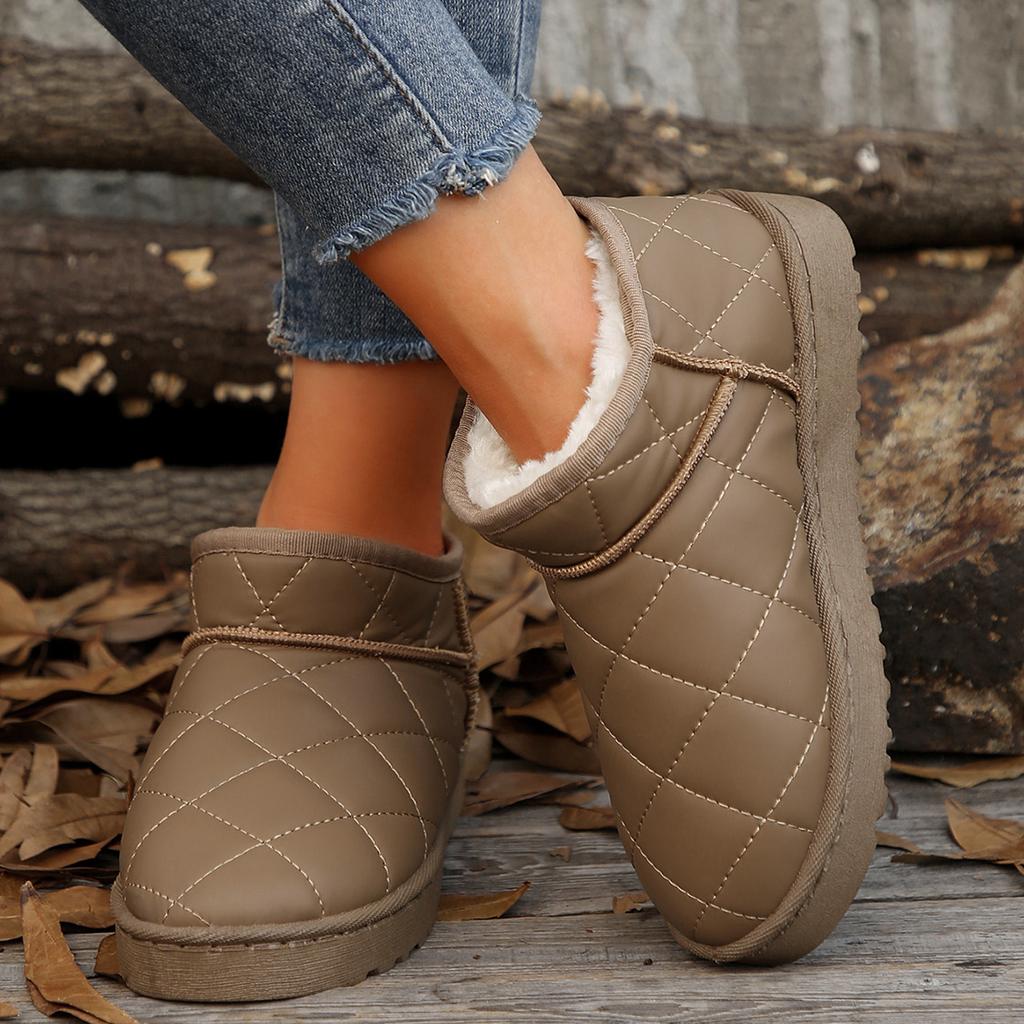 Warm Short Plush Waterproof Leather Snow Boots Women Trend Thick Bottom Winter Ankle Boots Woman Non Slip Platform Cotton Shoes