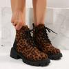 Shoes for Women Fashion Lace Up Women Boots Winter Round Toe Leopard Print Short Barrel Chunky Heels Zipper Plus Size Boots