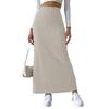 Women Skirt High Waist Knitted Elastic Thick Warm Ankle Length Striped Slim Fit Split Hem Soft Sheath Maxi Skirt