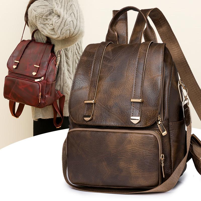 Backpack Women's Bag Fashion Large Capacity Retro Soft Leather Women's Backpack