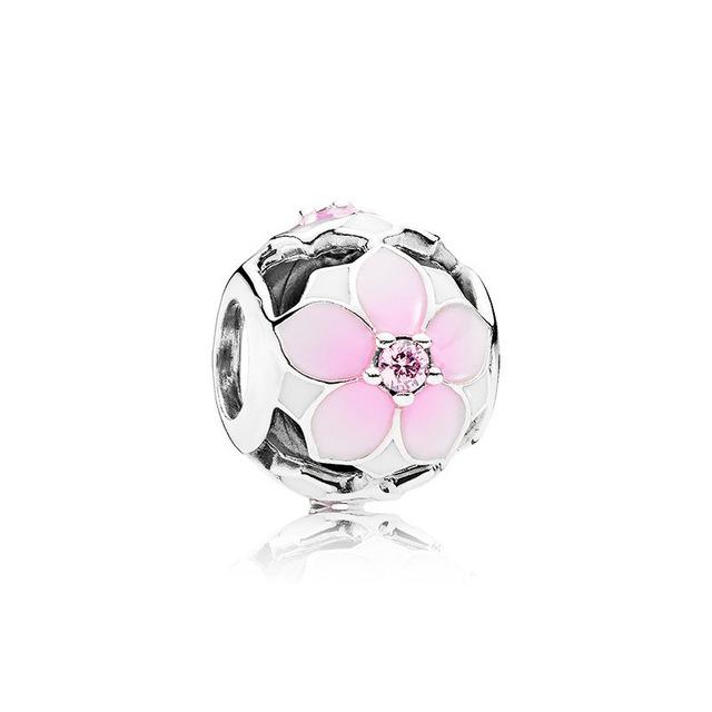New Fashion Charm Original Pink Lotus Rose Flower Balloons Heart Beads Fit Original Fasion Ladies Bracelet Jewelry Accessories