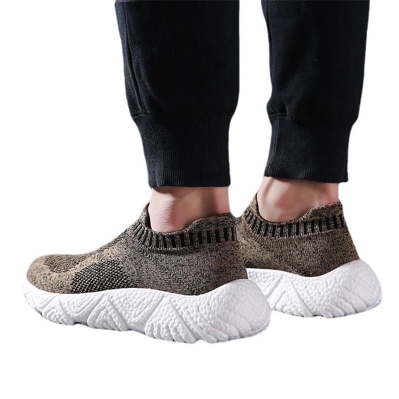 Large Size Popcorn Sole Fly-woven Mesh Breathable Sports Casual Running Shoes Socks Men's Shoes