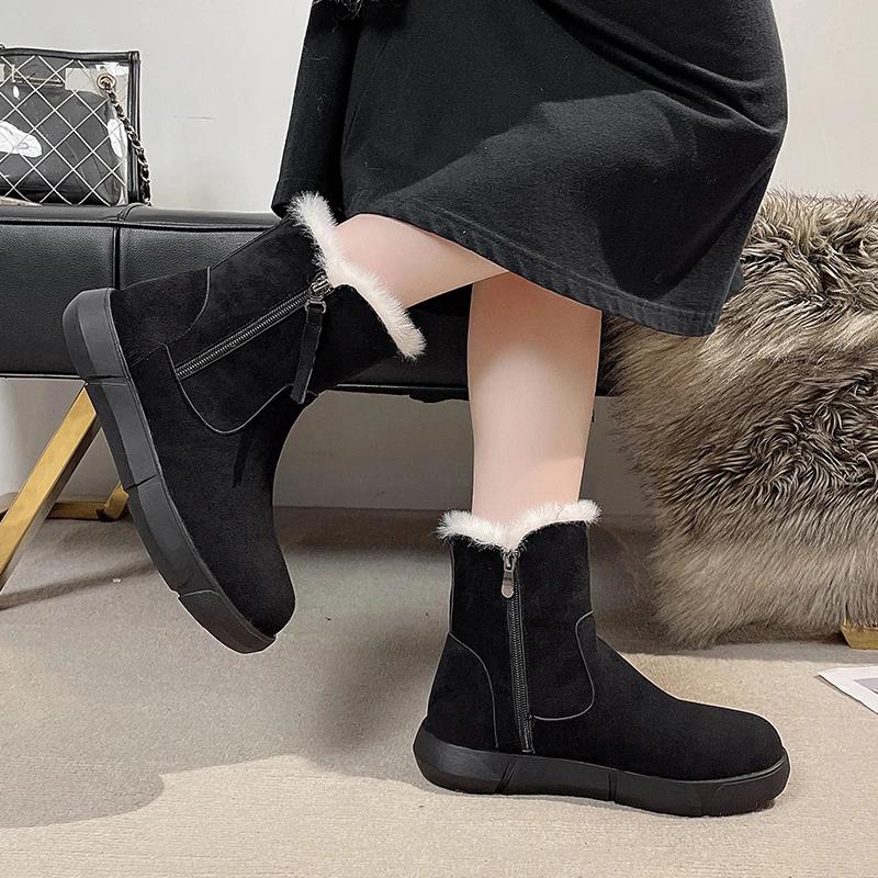 Women's Shoes 2024 Winter Hot Selling New Flat Snow Women's Boots Plush Warm Fashion Short Boots Round Toe Ankle Women's Shoes