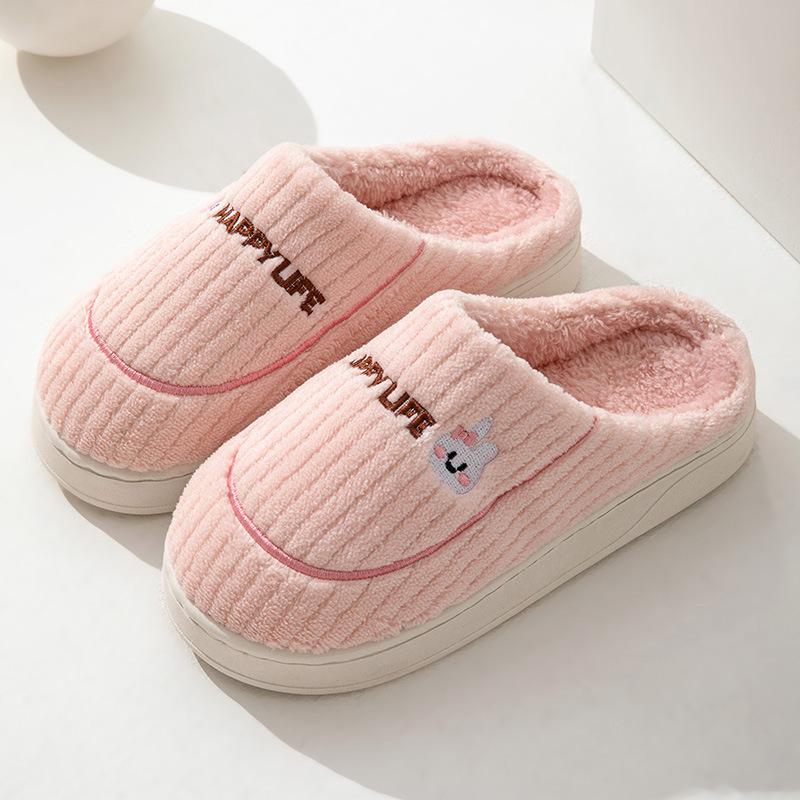 Minimally Designed Home Slippers for Women's Leisure, Indoor Use, Anti Slip, Warm and Plush Thick Cotton Slippers