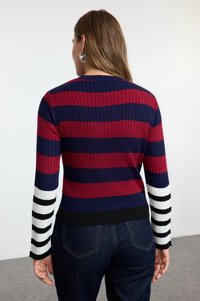 Women's Elegance Style Sweater Black Ribbed Color Block Knitwear Sweater