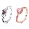 Fashion 925 Sterling Silver Pink Heart Rose Flower Ring Ladies Fine Wedding Valentine's Day Gift Jewelry