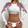 Sexy Long Sleeve Floral Two Piece Women Bikini Set Push Up Swimsuit Beachwear