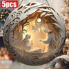 5pcs Wooden Nativity Scene Christmas Sign - 2D Relief Jesus Birth Family Round Wall Hanging Decor, No Power Needed, Christian Holiday Gift