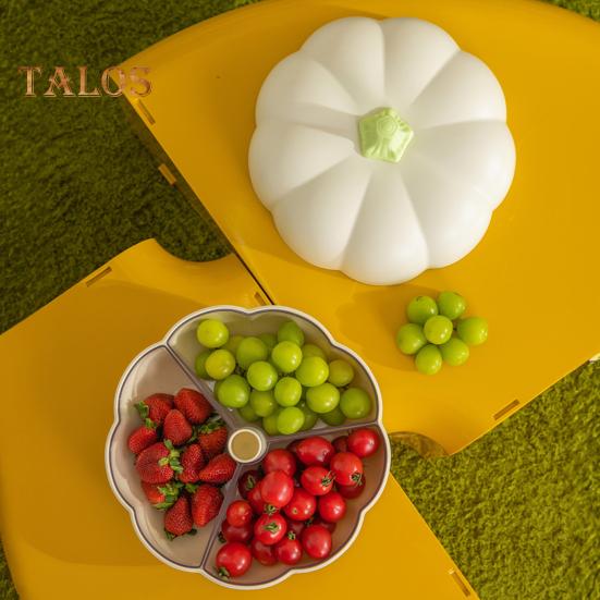 Pumpkin Snack Holder Halloween Divided Serving Tray with Lid 3 Compartments Fork Storage Easy To Clean Serving Container for Fruits Nuts Candies