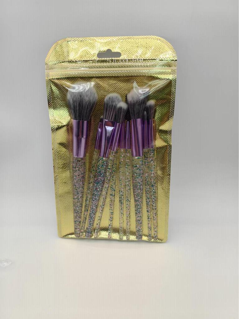 Crystal Handle 10-Piece Makeup Brush Set with Glitter, Fiber Hair for Face & Eye