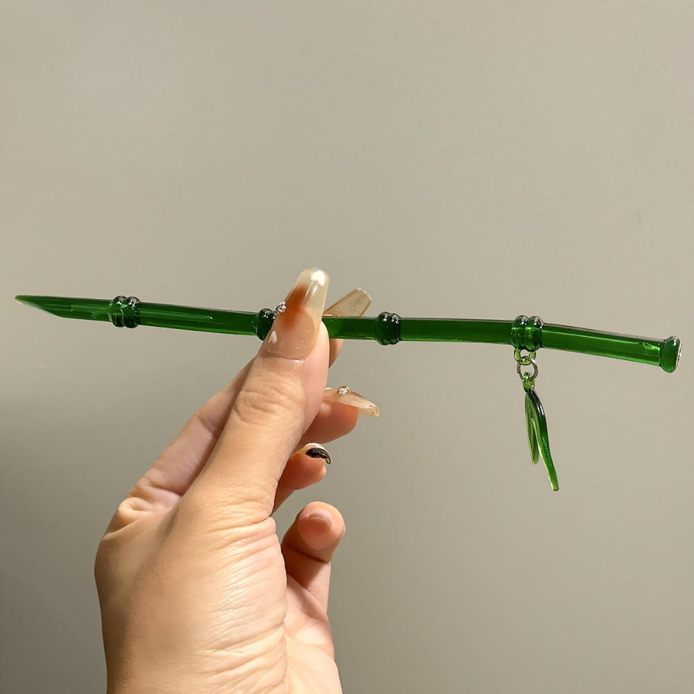 Green Hair Stick Bamboo Leaf Barrette Simple Chopstick Hairpin for Women
