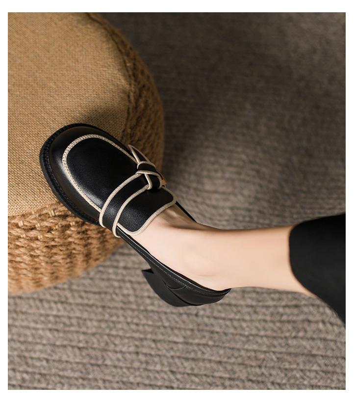 2024 Spring New Platform Shoes for Women Genuine Leather Chunky Heels Casual Shoes Girl Fashion Slip-on Loafers