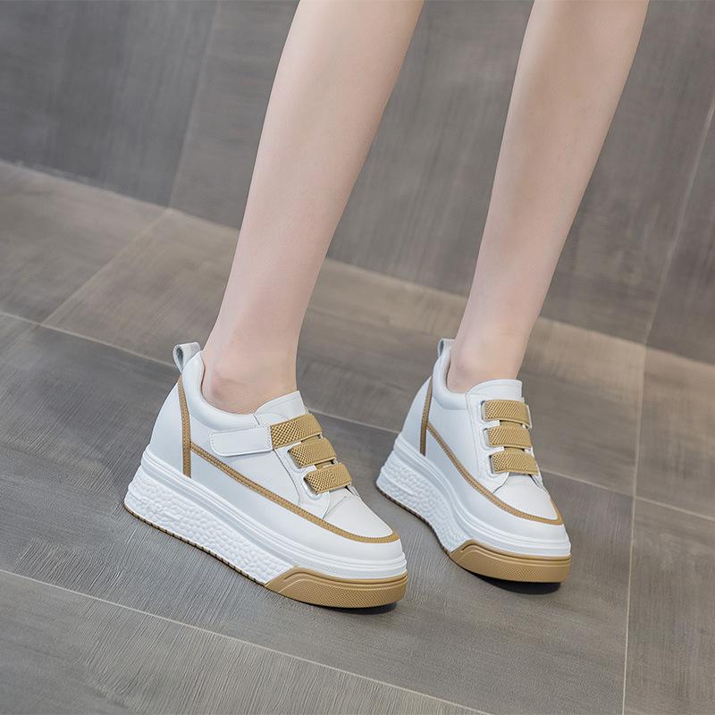 Board Shoes Women's 2025 New Leather Shoes Versatile Thick-soled Muffin Shoes Inner Height Increase Casual Women's Shoes Velcro Single Shoes