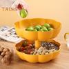 Pumpkin Snack Holder Halloween Divided Serving Tray with Lid 3 Compartments Fork Storage Easy To Clean Serving Container for Fruits Nuts Candies