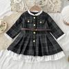Top Fashion Girls Baby Belt Plaid Dress Elegant Girl Kids Spring Autumn Clothing Children Birthday Party Clothes Vestidos