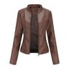 Women's Slim Fit Spring Autumn Solid Color Long Sleeve Stand Collar Leather Jackets S-4XL