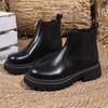 Winter New Thick Heel Cotton Boots Women's Fashion Round Head Sleeve Splicing Waterproof Anti-slip Wear-resistant Short Boots