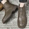 Men High Top Workwear Boots PU Low Heel Round Toe Lace Up Fashionable Classic Men Shoes