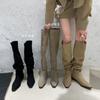 2025 New Autumn Fashion Suede Pointed Flat Bottom Thin Knight Women's Boots Two Knee Spice Girl Boots