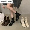 Autumn Winter Women Ankle Boots Fashion Square Toe Back Zippers Shoes Vintage Square Heels Ladies Short Booties