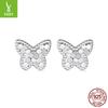 S925 Sterling Silver Sparkling Butterfly Stud Earrings Women'S Sequin Design Plain Silver Stud Earrings