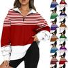 Women's Sweatshirt Fashionable Long Sleeved Striped Printed Half Zip Sweatshirt Top