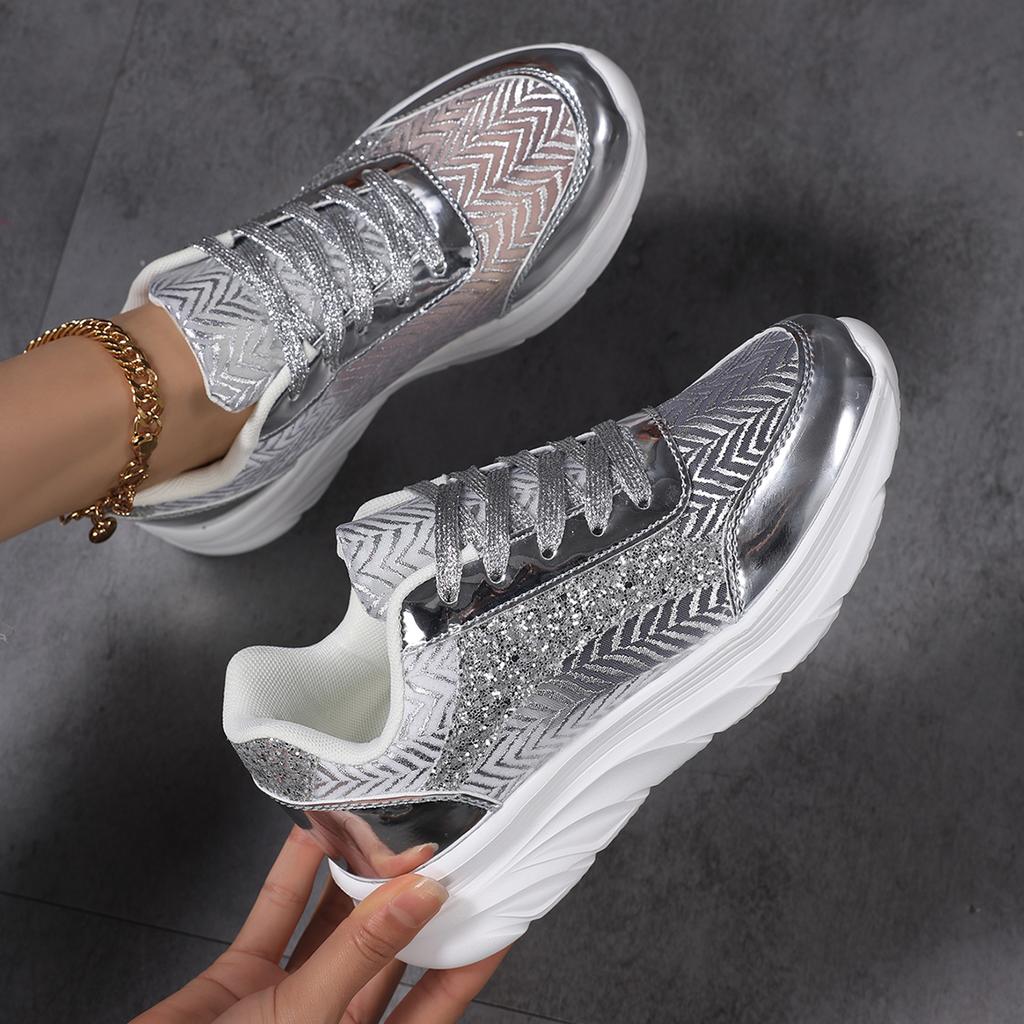 Fashion Women Shoes Bling Silver Shoes Shining Sneakers Trend Casual Breathable Sneakers