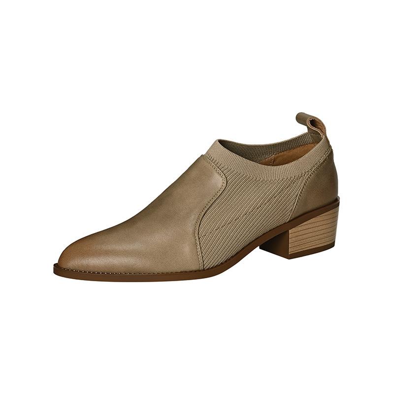 Thick Heel Bare Boots Women's 2025 Commuting Pointed Head Splicing Medium Heel Retro Deep Mouth One-pedal Women's Shoes