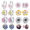 Daisy Flower Earrings S925 Silver Pink Yellow Flower Hoop Earrings For Women Wedding Engagement Zirconia Original Jewelry Gift