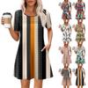 Women's Summer Casual Round Neck Pleated With Pockets Printed Short Sleeve Dresses