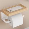 Paper Holder with Shelf White Aluminum Wall Mounted Creative Wood Toilet Paper Roll Rack Storage Tissue Holder for Bathroom WC